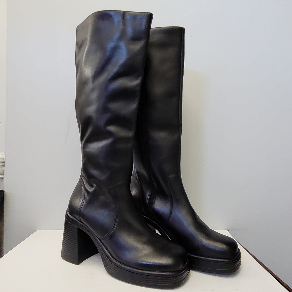 Steve Madden Black Over-the-Knee Platform Block Heel Boots - Picture 10 of 12